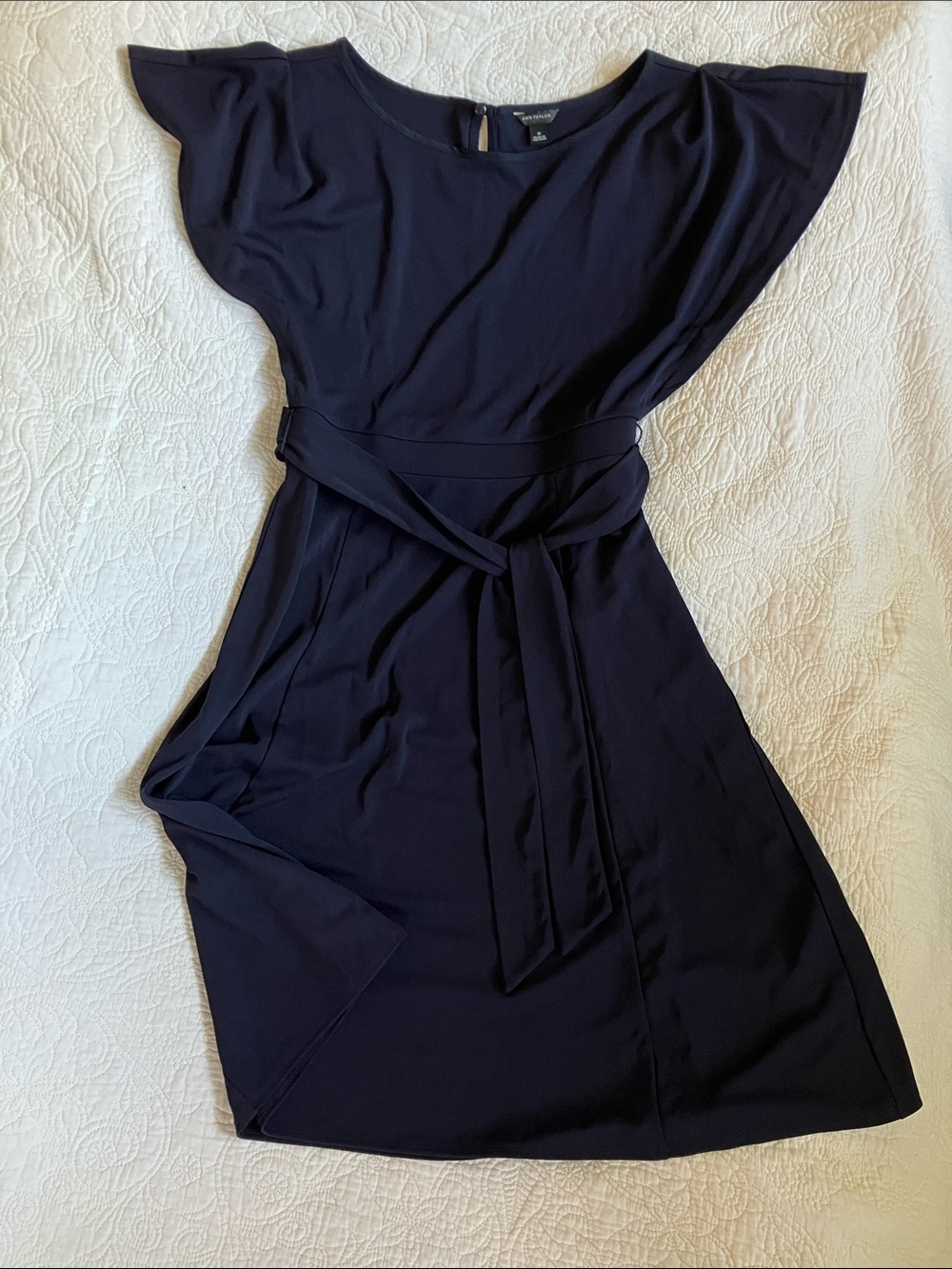 Banana Republic Navy Tie-Waist Flutter Sleeve Dress